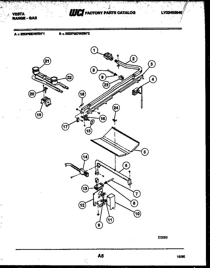 Tappan 30DPMDWEN1 burner, manifold and gas control diagram