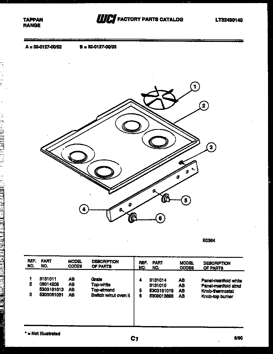 Tappan 32-0127-00-03 cooktop parts diagram
