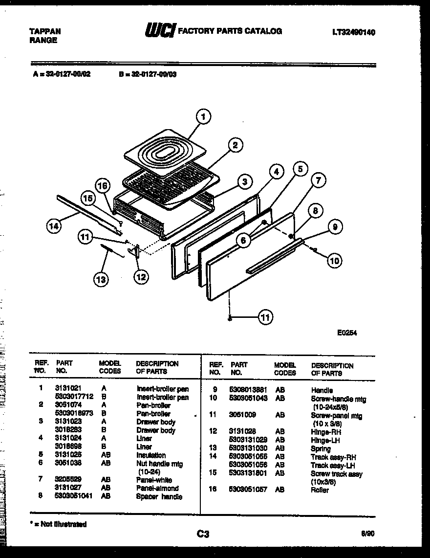 Tappan 32-0127-00-03 broiler drawer parts diagram