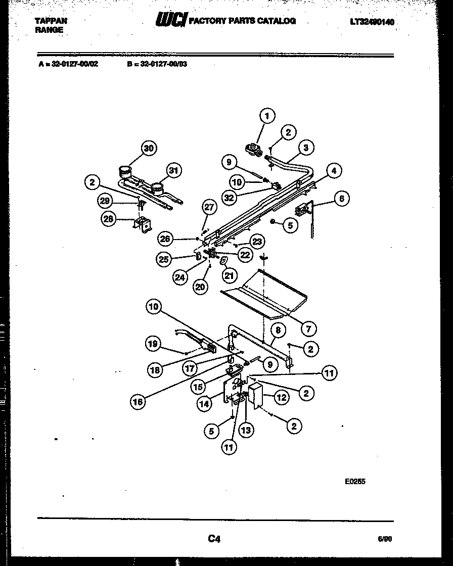 Tappan 32-0127-00-03 burner, manifold and gas control diagram