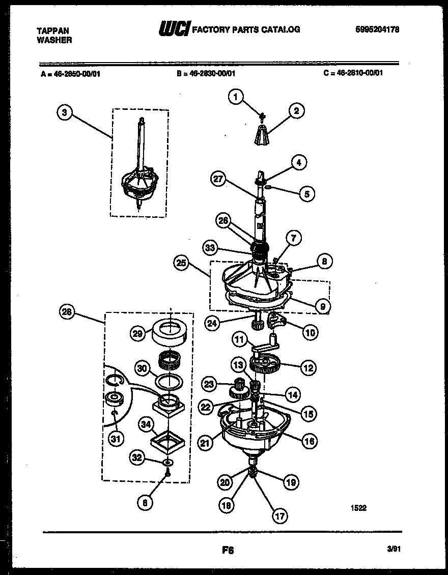 Tappan 46-2830-00-01 transmission parts diagram