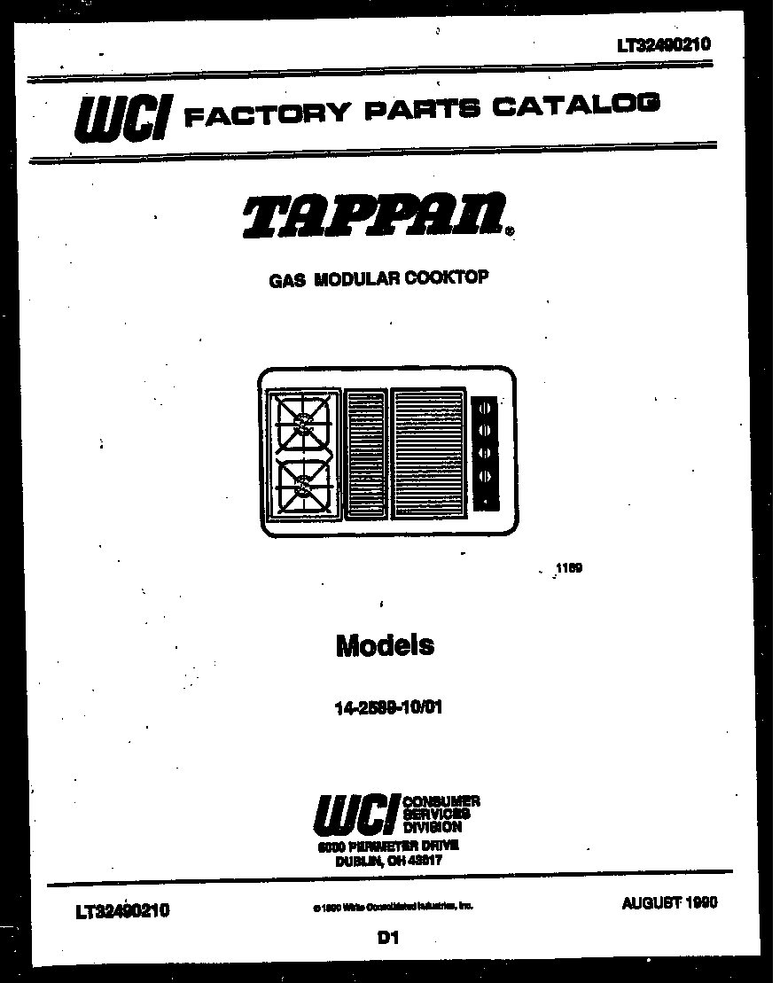 Tappan 14-2589-00-01 cover diagram