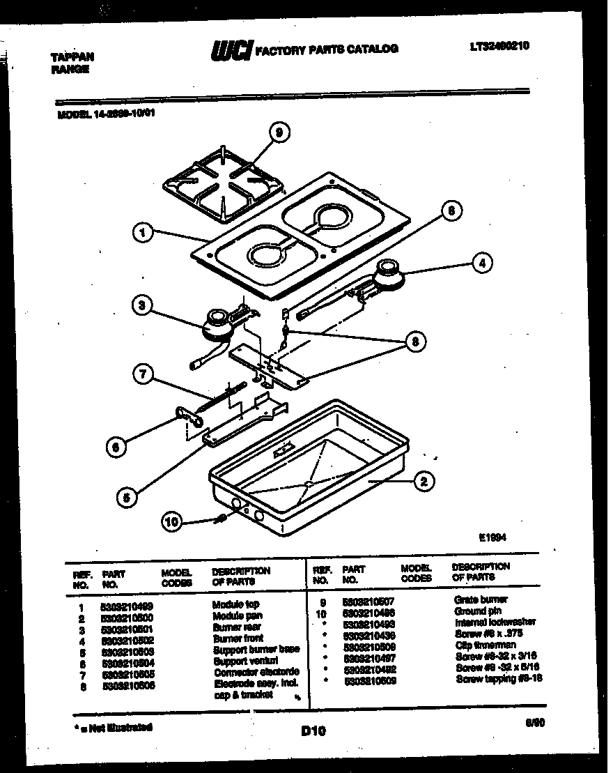 Tappan 14-2589-00-01 burner parts diagram
