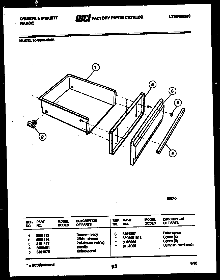 Tappan 30-7989-00-01 drawer parts diagram