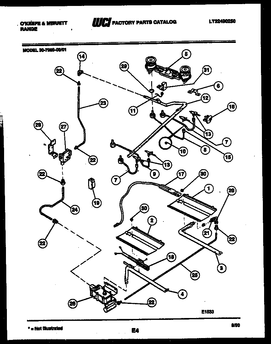 Tappan 30-7989-00-01 burner, manifold and gas control diagram