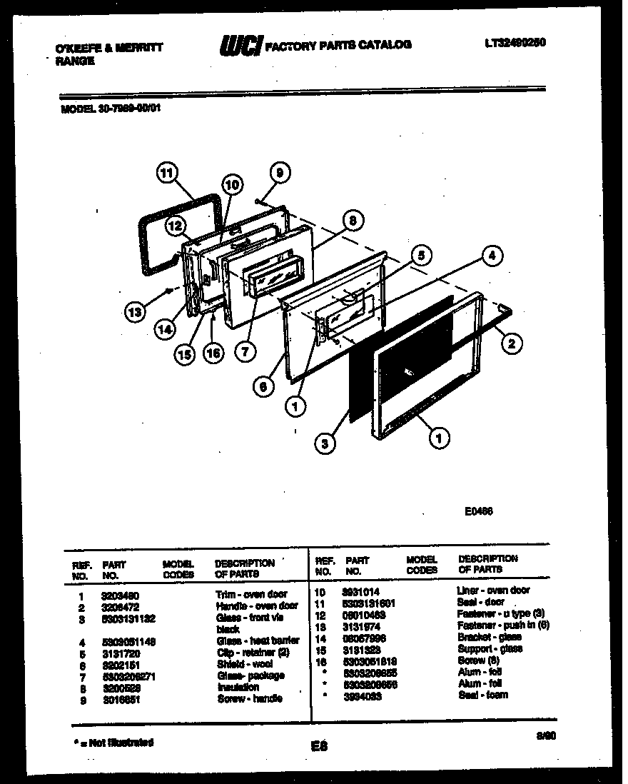 Tappan 30-7989-00-01 door parts diagram
