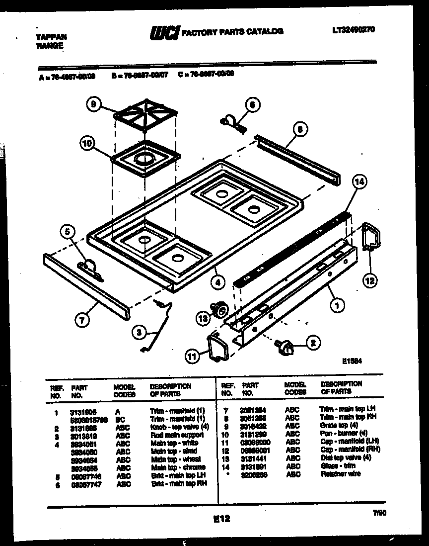 Tappan 76-4667-00-08 cooktop parts diagram