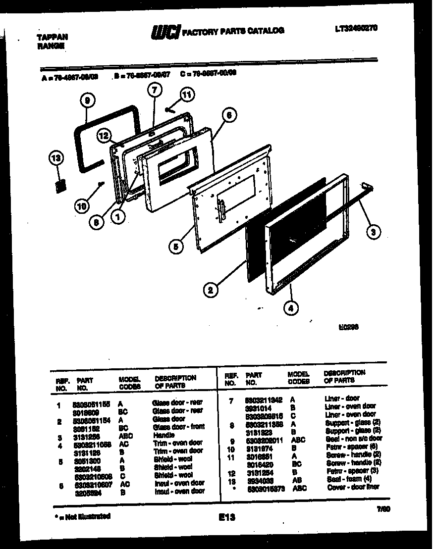 Tappan 76-4667-00-08 lower oven door parts diagram