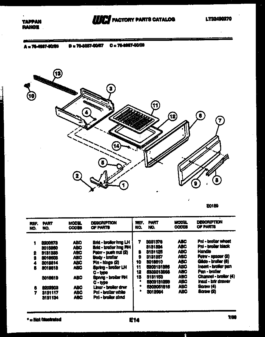 Tappan 76-4667-00-08 broiler drawer parts diagram