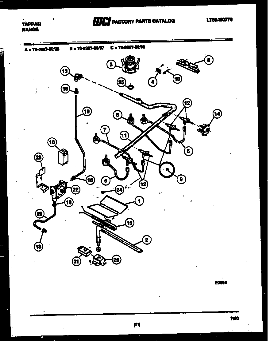 Tappan 76-4667-00-08 burner, manifold and gas control diagram