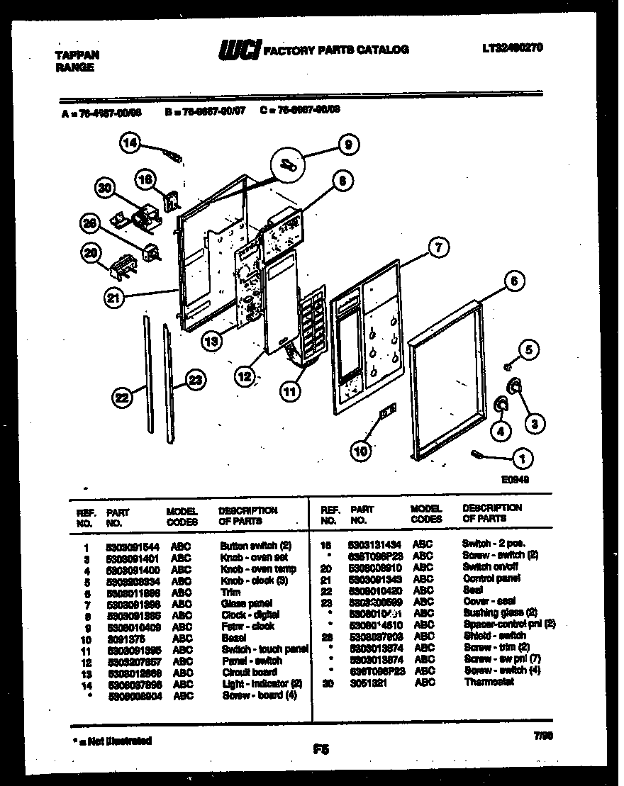 Tappan 76-4667-00-08 control panel diagram