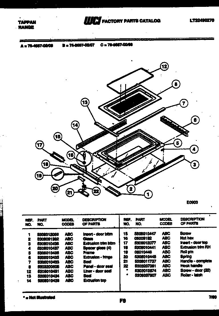 Tappan 76-4667-00-08 top door parts diagram