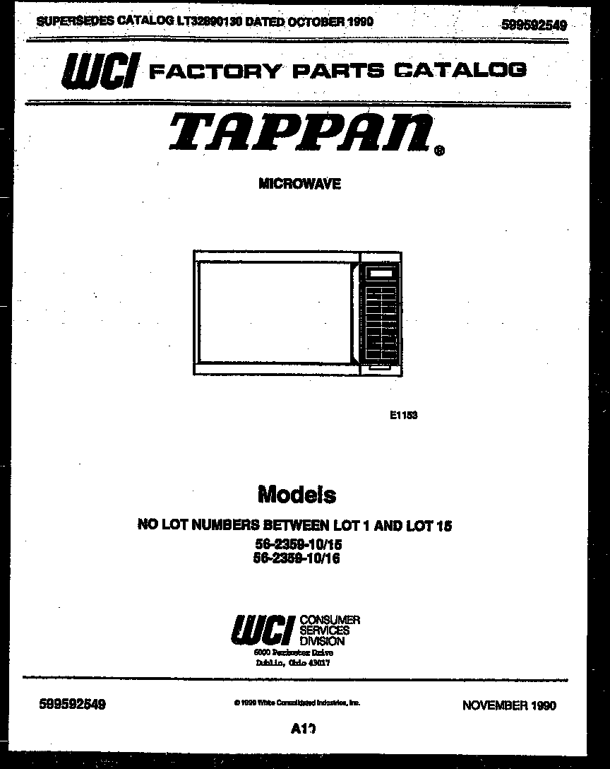 Tappan 56-2359-10-16 front cover diagram