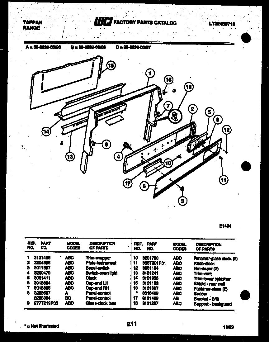 Tappan 30-6238-00-07 backguard diagram