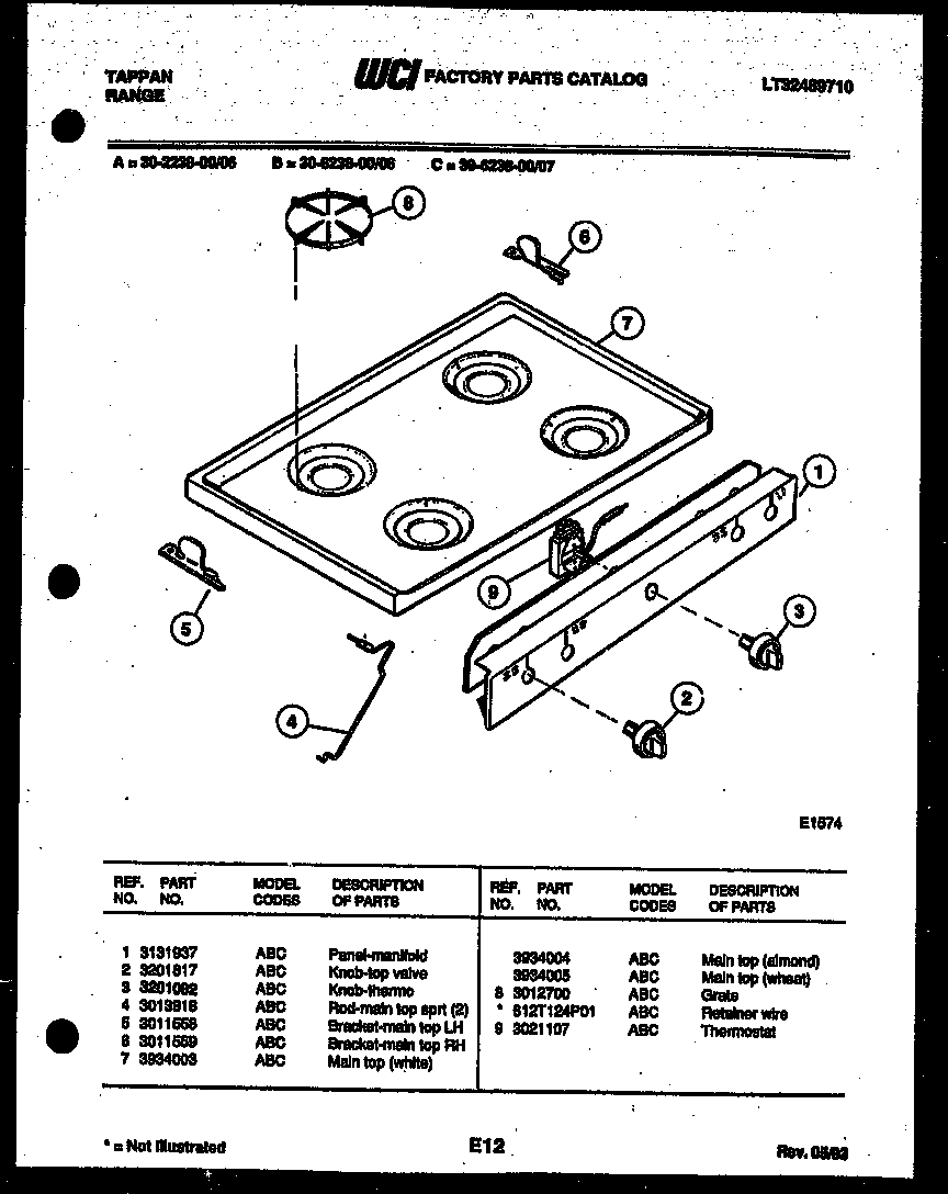 Tappan 30-6238-00-07 cooktop parts diagram