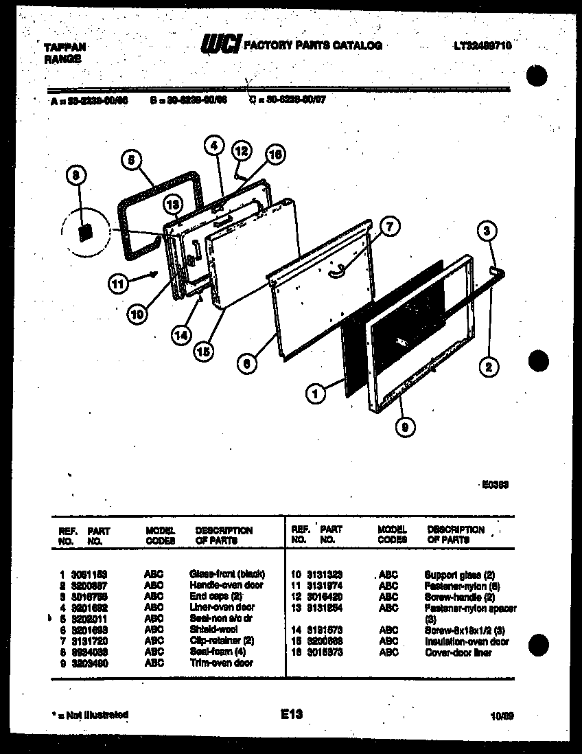 Tappan 30-6238-00-07 door parts diagram