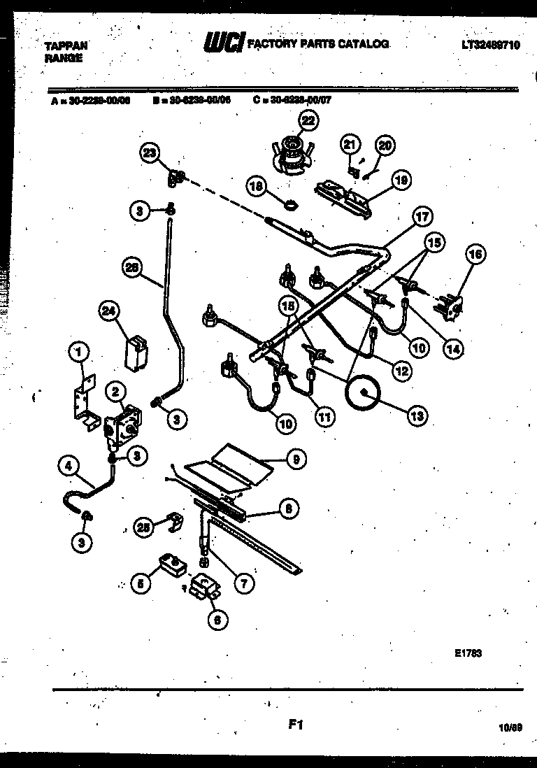Tappan 30-6238-00-07 burner, manifold and gas control diagram