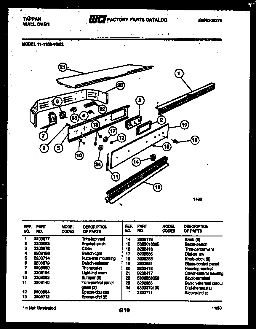 Tappan 11-1159-00-02 control panel diagram
