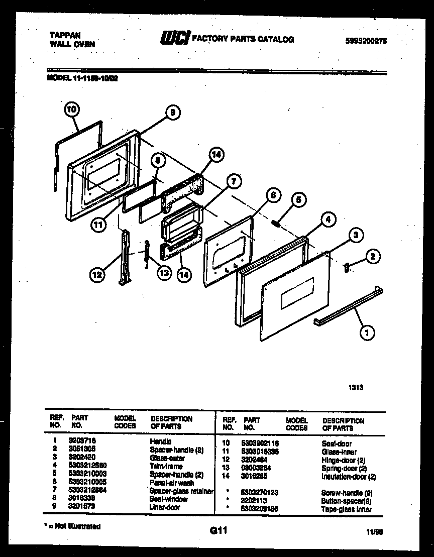 Tappan 11-1159-00-02 door parts diagram