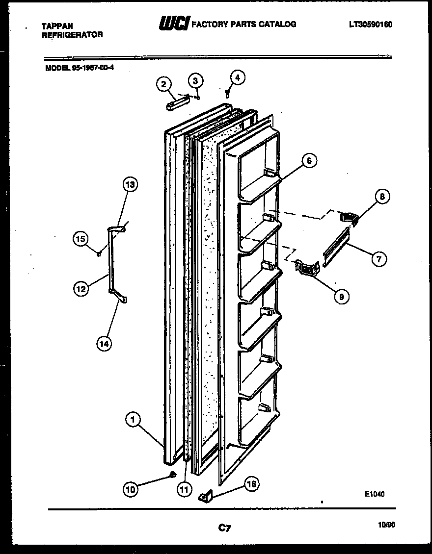 Tappan 95-1967-00-04 freezer door parts diagram