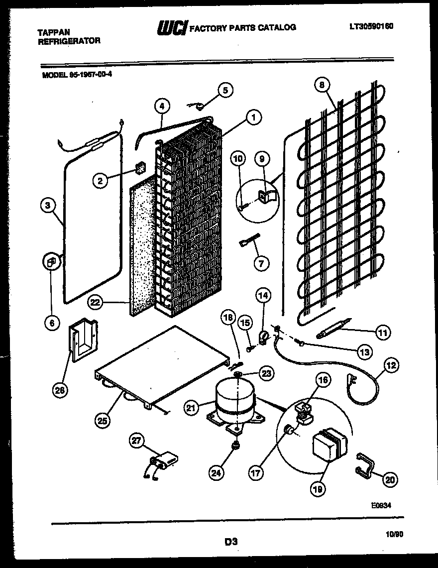 Tappan 95-1967-00-04 system and automatic defrost parts diagram