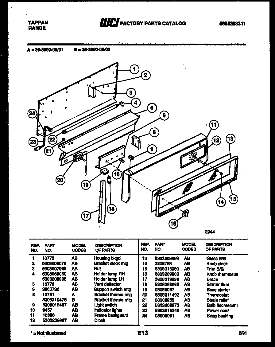 Tappan 36-3690-00-01 backguard diagram
