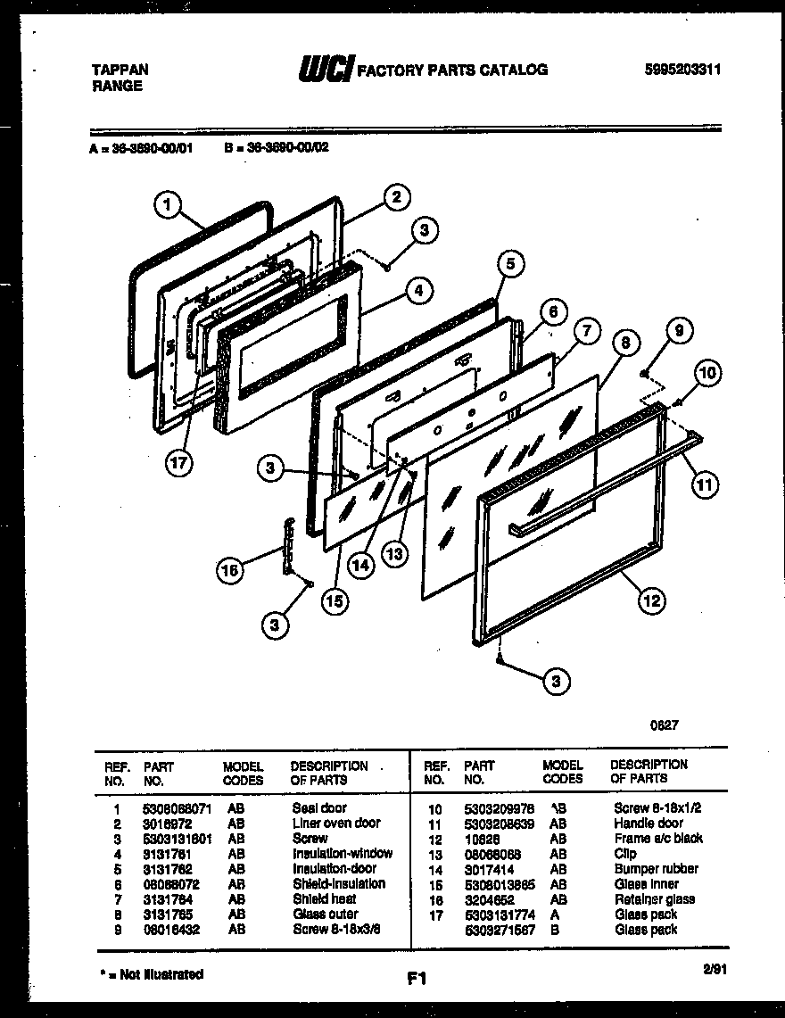 Tappan 36-3690-00-01 door parts diagram