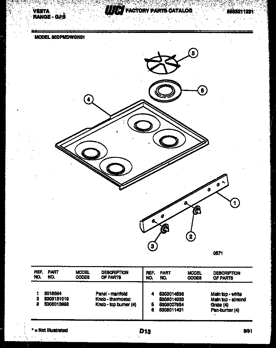 Tappan 30DPMDWGN1 cooktop parts diagram