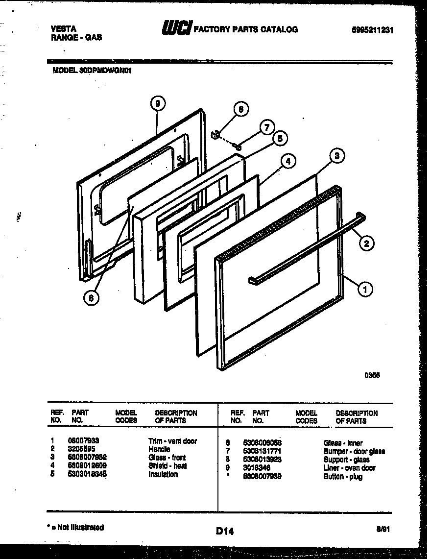 Tappan 30DPMDWGN1 door parts diagram