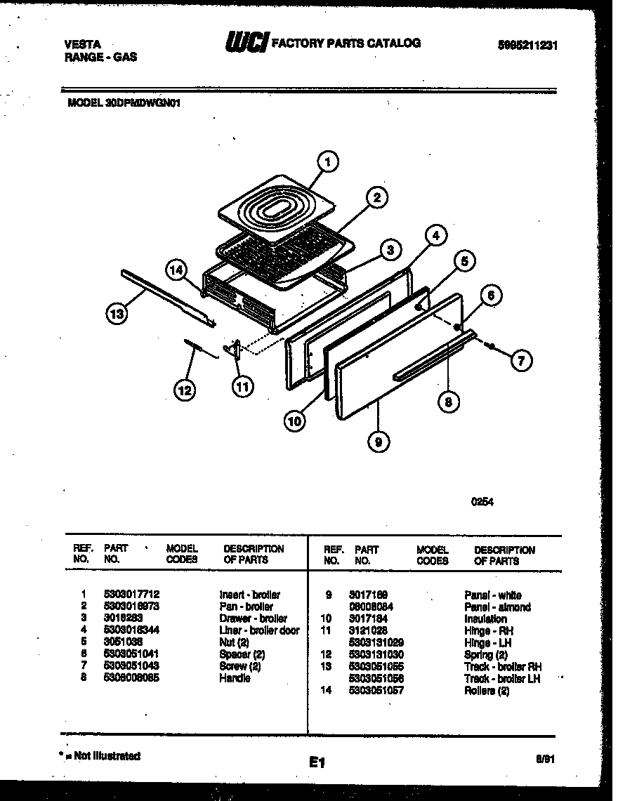 Tappan 30DPMDWGN1 broiler drawer parts diagram