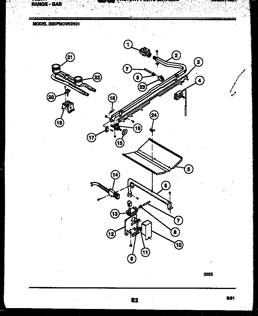 Tappan 30DPMDWGN1 burner, manifold and gas control diagram