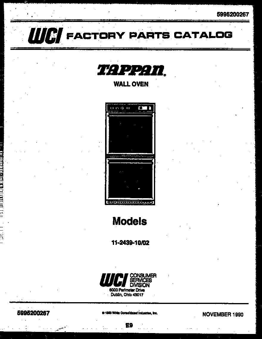 Tappan 11-2439-00-02 cover page- text only diagram