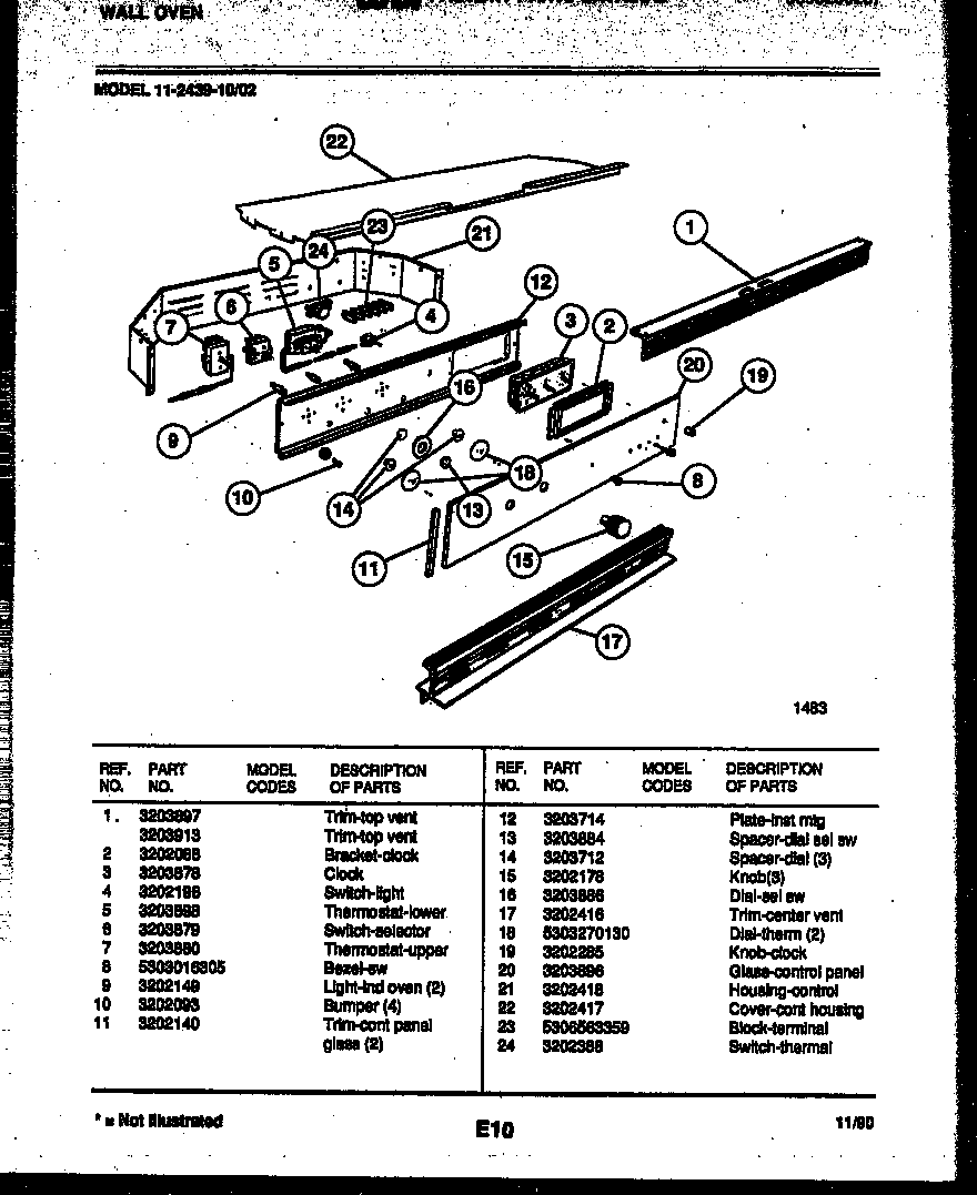 Tappan 11-2439-00-02 control panel diagram