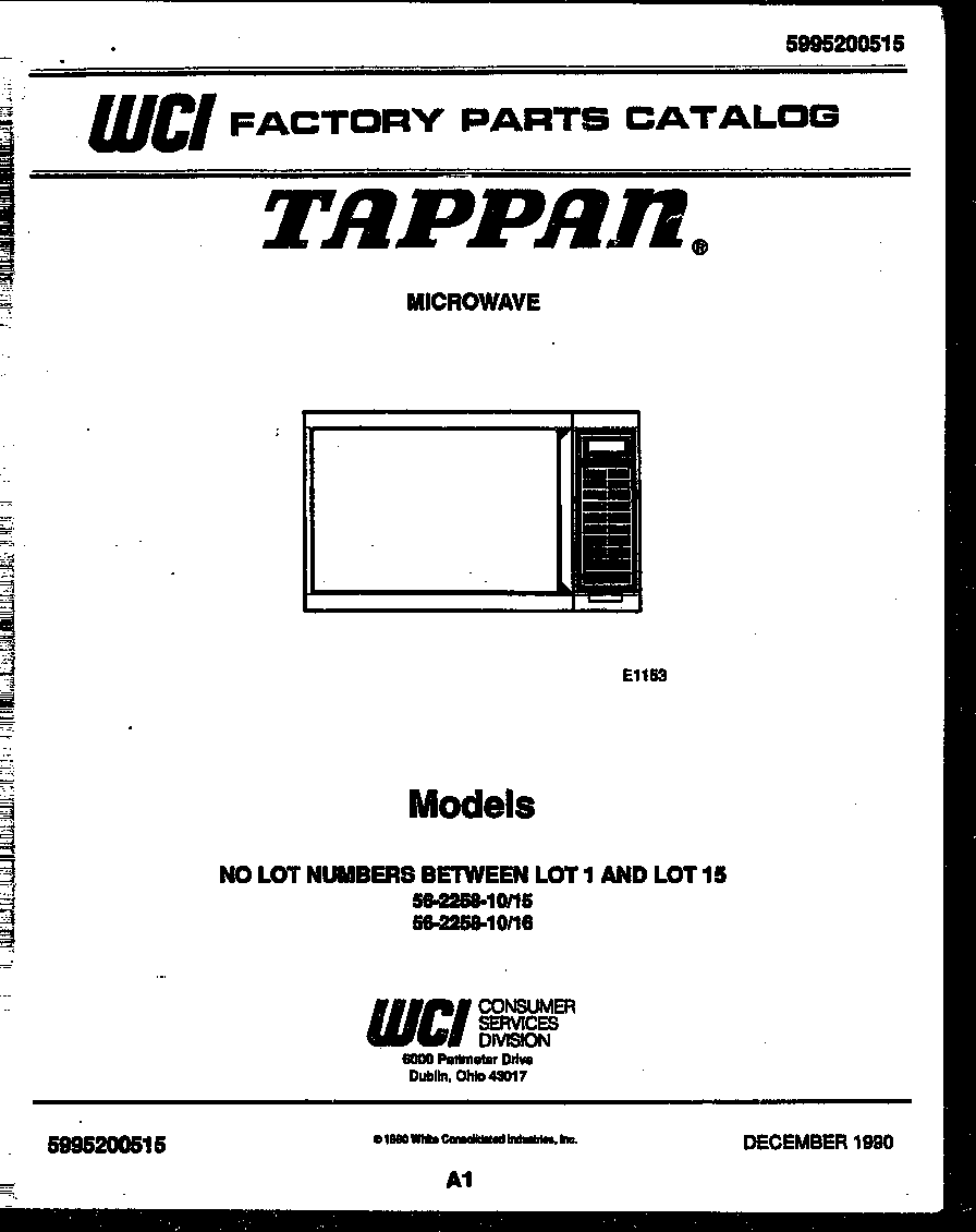Tappan 56-2258-10-15 front cover diagram