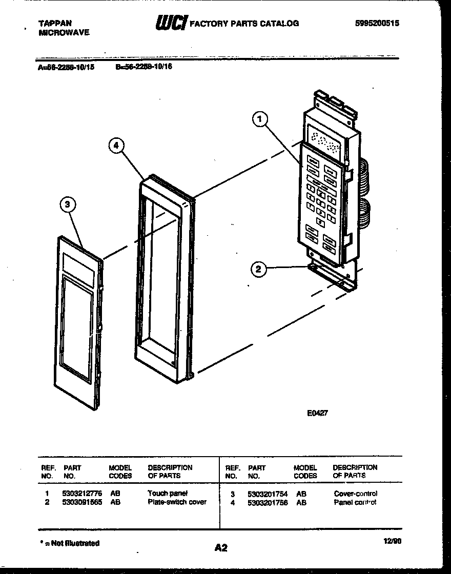 Tappan 56-2258-10-15 control panel diagram