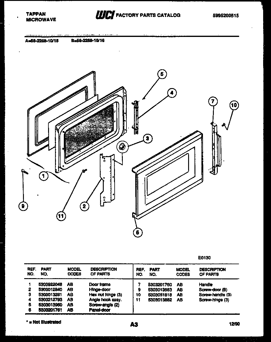 Tappan 56-2258-10-15 door parts diagram