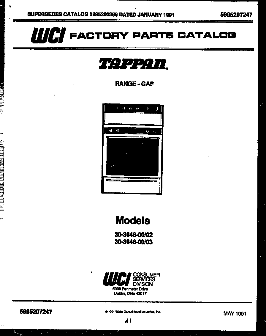 Tappan 30-3648-66-02 cover page diagram