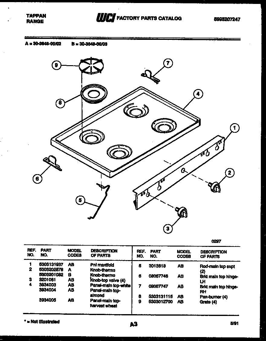 Tappan 30-3648-66-02 cooktop parts diagram