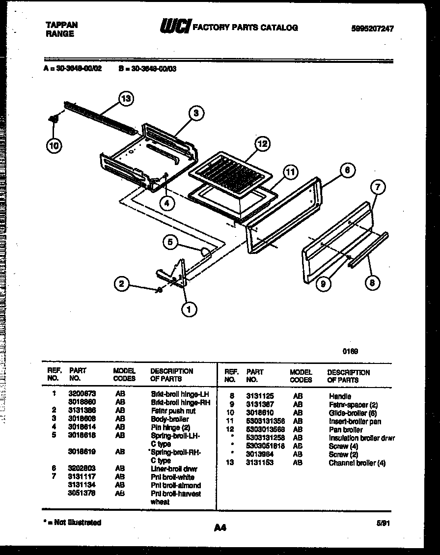 Tappan 30-3648-66-02 broiler drawer parts diagram