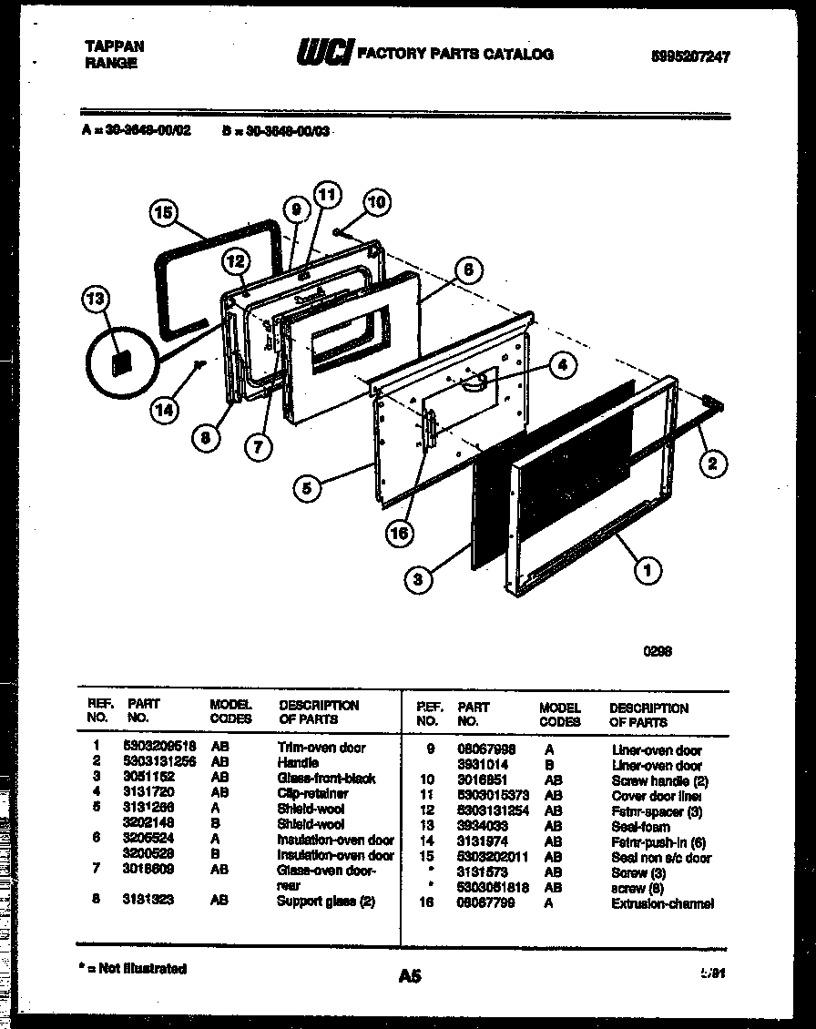 Tappan 30-3648-66-02 door parts diagram