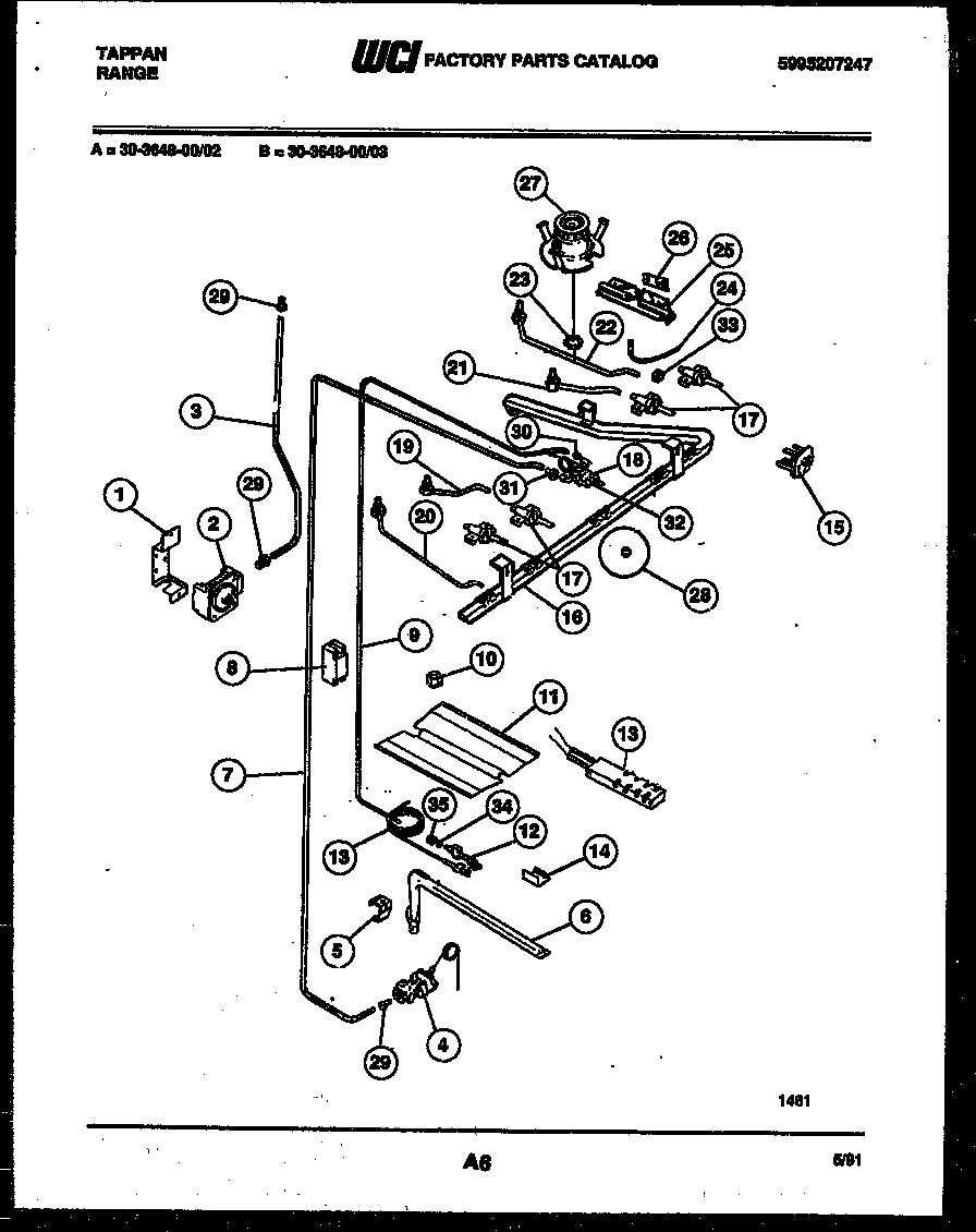 Tappan 30-3648-66-02 burner, manifold and gas control diagram