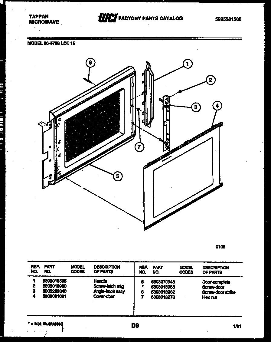 Tappan 56-4788-10-15 door parts diagram
