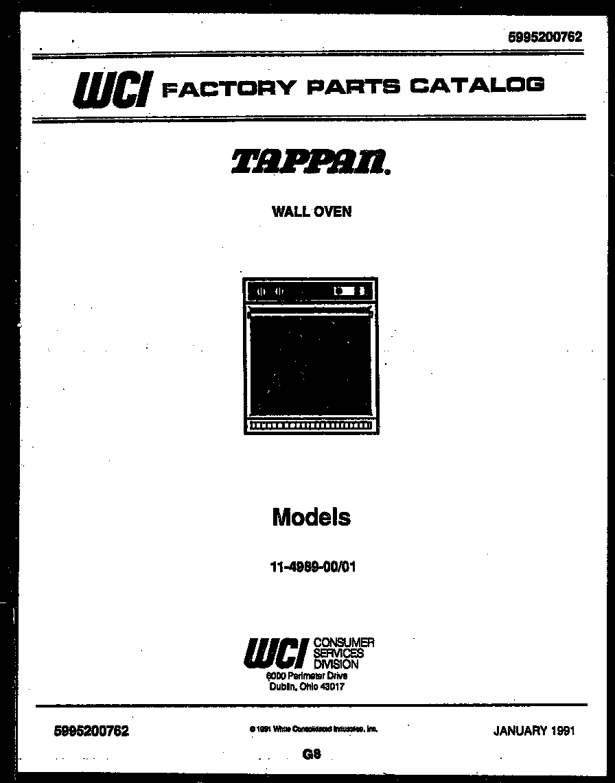 Tappan 11-4989-00-01 cover page-text only diagram