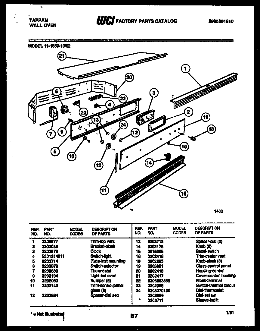 Tappan 11-1559-00-02 control panel diagram