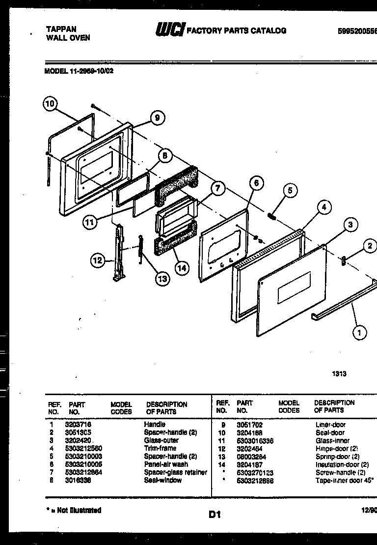 Tappan 11-2969-00-02 door parts diagram