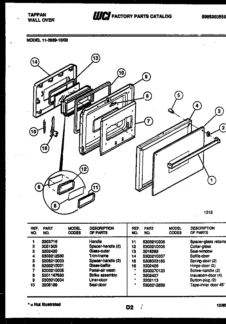 Tappan 11-2969-00-02 door parts diagram