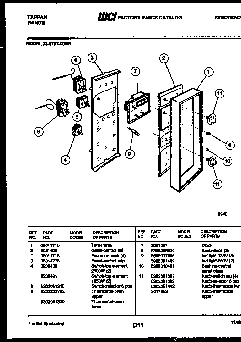 Tappan 73-3757-00-08 control panel diagram