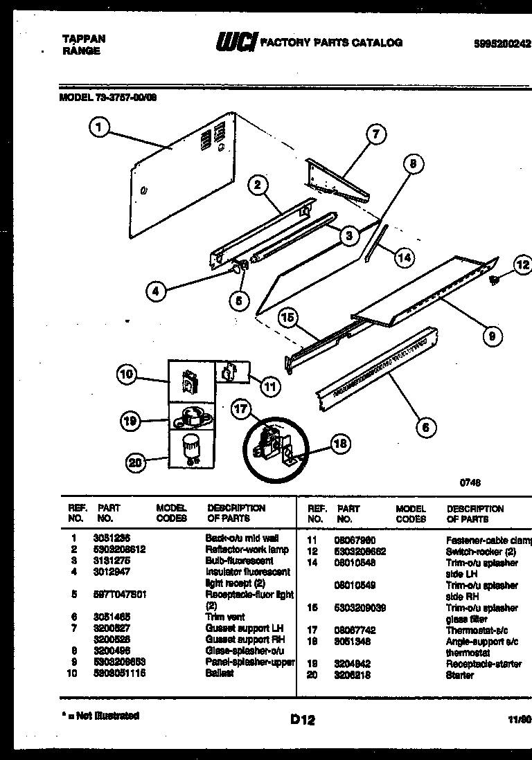 Tappan 73-3757-00-08 splasher control diagram