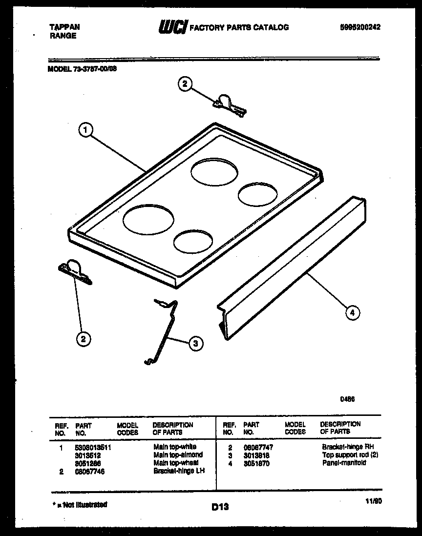 Tappan 73-3757-00-08 cooktop parts diagram