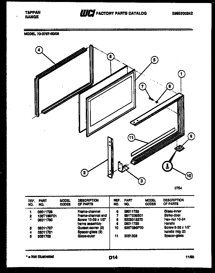 Tappan 73-3757-00-08 upper oven door parts diagram
